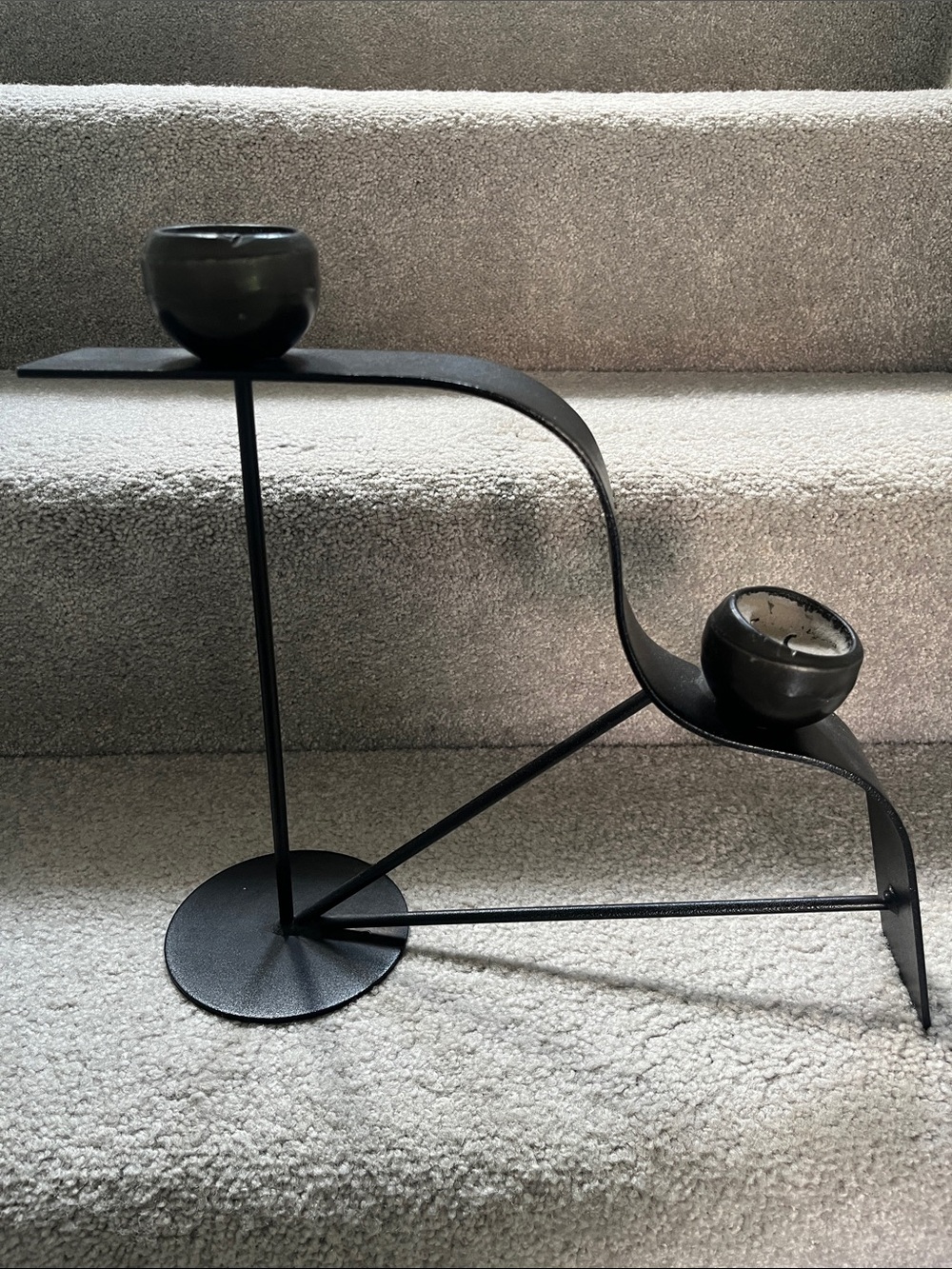 Source Unknown Black Curved Metal Double Votive Holder